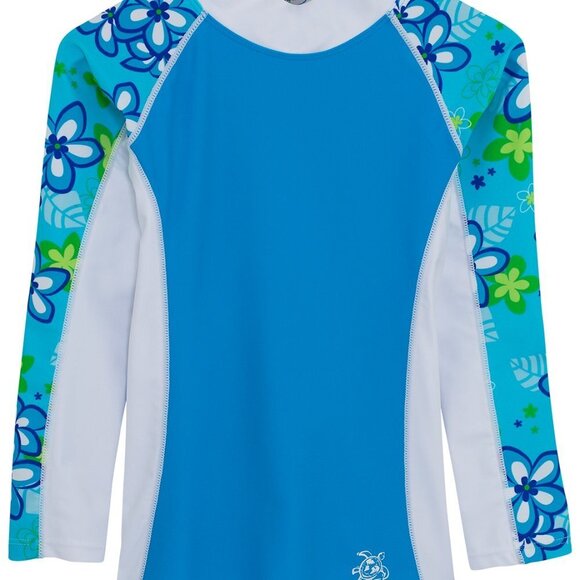 Tuga Girls Shoreline L/S Rash Guard (UPF 50+), Aquamarine, 12/18 mos - Picture 1 of 4